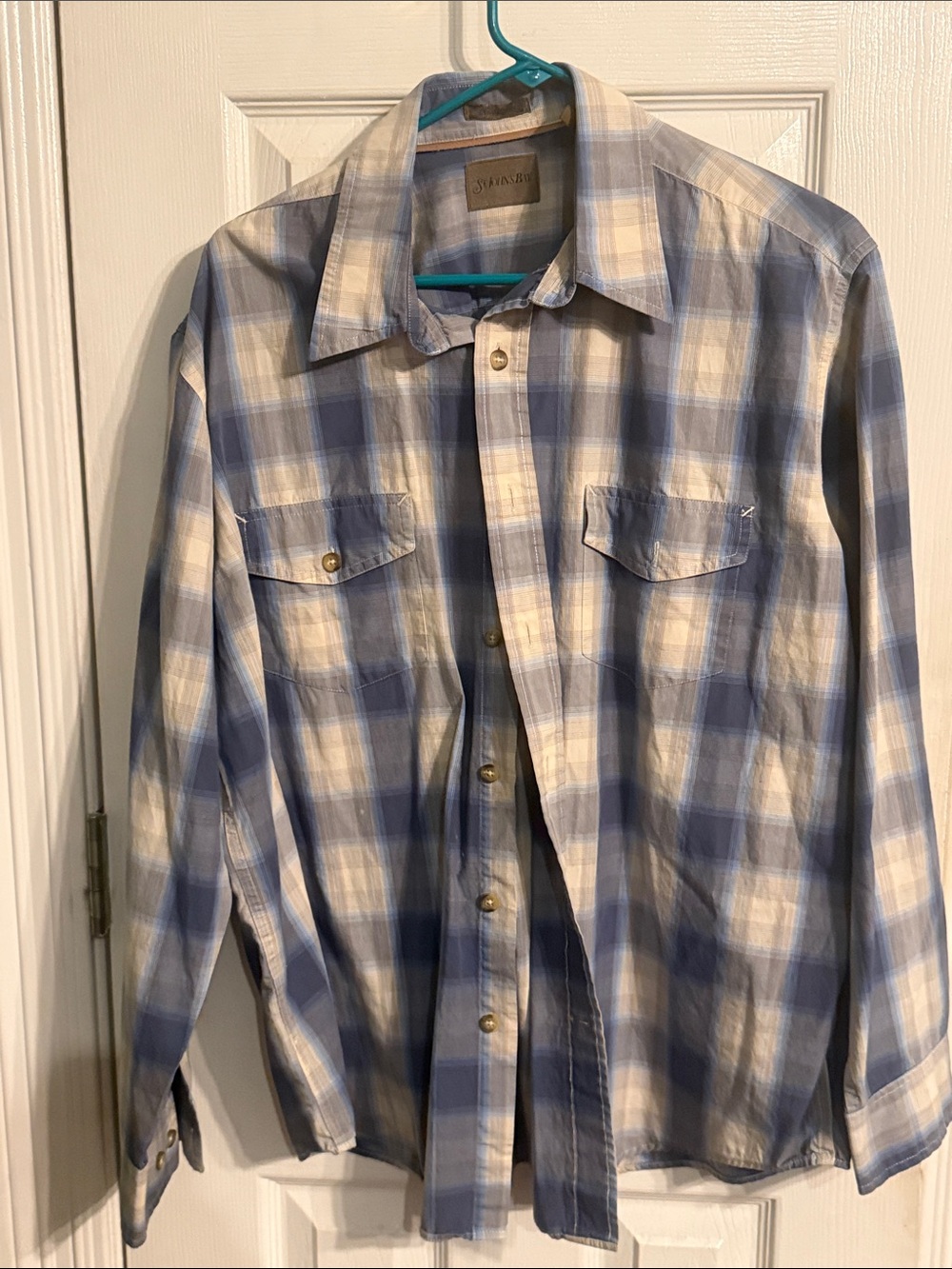 St. John's Bay Blue and White Plaid Casual Button-Down Shirt